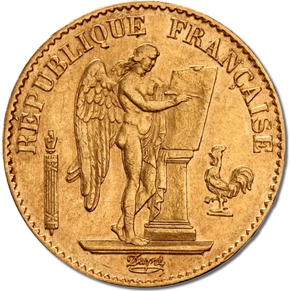 6.45 гр. златна монета 20 Френски Франка Гениус 1871-1898