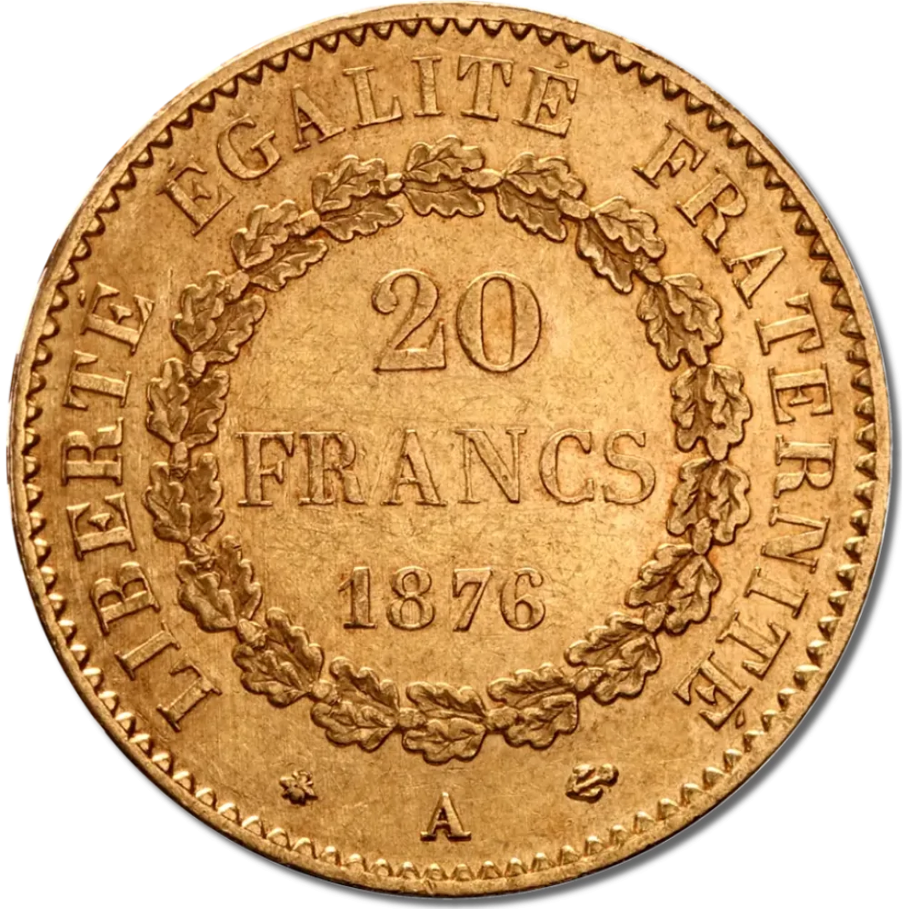 6.45 гр. златна монета 20 Френски Франка Гениус 1871-1898